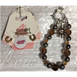 AMBER STONE WESTERN  HORSESHOE EARRINGS/AMBER CRYSTAL SPUR ROWEL BRACELET/NICKEL FREE