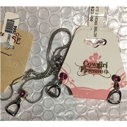 PINK STONE ENGLISH STIRRUP NECKLACE/PINK STONE ENGLISH STIRRUP EARRINGS/NICKEL FREE