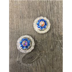 2 ROYAL/IRREDESCENT SWAROVSKI CRYSTALS/SMALL SILVER 1" ROUND CONCHO**COMES WITH CHICAGO SCREWS