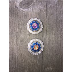 2 ROYAL/IRREDESCENT SWAROVSKI CRYSTALS/SMALL  1" SILVER ROUND CONCHO**COMES WITH CHICAGO SCREWS