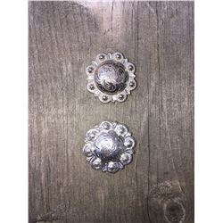 2 SILVER EMBOSSED/SMALL 1" ROUND CONCHO**COMES WITH CHICAGO SCREWS