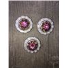 Image 1 : 3 AMBER/PINK SWAROVSKI CRYSTALS/SMALL  1" SILVER ROUND CONCHO**COMES WITH CHICAGO SCREWS