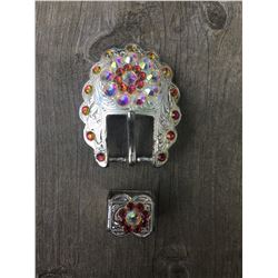 1 IRREDESCENT SWAROVSKI CRYSTALS/SILVER BUCKLE 2 1/2 "L X 1 3/4"W FITS 3/4" STRAP**COMES WITH CHICAG