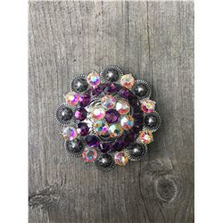 1 PURPLE/ IRREDESCENT SWAROVSKI CRYSTALS/MED  2" ANTIQUE SILVER ROUND CONCHO**COMES WITH CHICAGO SCR