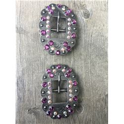 2  PURPLE/ IRREDESCENT  SWAROVSKI CRYSTALS/ANTIQUE SILVER BUCKLE 2"X3" FITS 3/4" STRAP**COMES WITH C