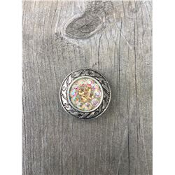 1 AMBER/ IRREDESCENT SWAROVSKI CRYSTALS/SMALL  1" ANTIQUE SILVER FLAT  ROUND CONCHO**COMES WITH CHIC