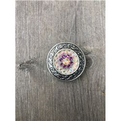 1 PURPLE/ IRREDESCENT SWAROVSKI CRYSTALS/SMALL  1 1/2" ANTIQUE SILVER FLAT  ROUND CONCHO**COMES WITH