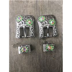 2 IRREDESCENT SWAROVSKI CRYSTALS/ANTIQUE SILVER BUCKLE 2 "L X 1 1/2"W FITS 3/4" STRAP