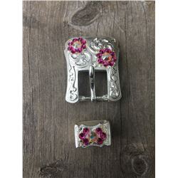 1 PURPLE/ IRREDESCENT SWAROVSKI CRYSTALS/ SILVER BUCKLE 2 "L X 1 1/2"W FITS 3/4" STRAP