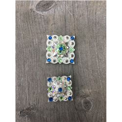 2 ROYAL/ IRREDESCENT SWAROVSKI CRYSTALS/1 1/4" , 1 3/4"SQUARE CONCHOS**COMES WITH CHICAGO SCREWS