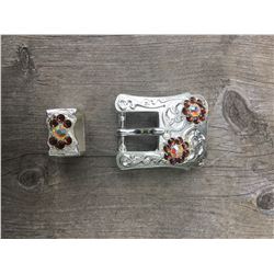 1 AMBER/ IRREDESCENT SWAROVSKI CRYSTALS/ SILVER BUCKLE 2 "L X 1 1/2"W FITS 3/4" STRAP