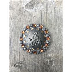 1 AMBER SWAROVSKI CRYSTALS/LARGE 2 1/4" ANTIQUE SILVER ROUND CONCHO**COMES WITH CHICAGO SCREWS