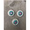 Image 1 : 3 TEAL/PINK SWAROVSKI CRYSTALS/SMALL  1" SILVER ROUND CONCHO**COMES WITH CHICAGO SCREWS