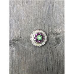 1 PURPLE/LIME GREEN SWAROVSKI CRYSTALS/SMALL  1" ANTIQUE SILVER ROUND CONCHO**COMES WITH CHICAGO SCR