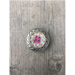 1 PINK /IRREDESCENT SWAROVSKI CRYSTALS/SMALL 1/2" ANTIQUE ANTIQUE SILVER FLAT  ROUND CONCHO**COMES W