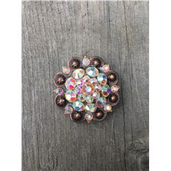 1 IRREDESCENT SWAROVSKI CRYSTALS/SMALL  1 1/2" COPPER ROUND CONCHO**COMES WITH CHICAGO SCREWS