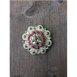 1 PINK/LIME GREEN SWAROVSKI CRYSTALS/ LARGE 2" SILVER ROUND CONCHO**COMES WITH CHICAGO SCREWS