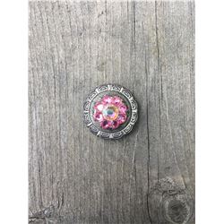 1 PINK/ IRREDESCENT SWAROVSKI CRYSTALS/SMALL  1" SILVER ROUND CONCHO**COMES WITH CHICAGO SCREWS