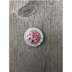 1 PINK/ IRREDESCENT SWAROVSKI CRYSTALS/SMALL  1" SILVER ROUND CONCHO**COMES WITH CHICAGO SCREWS
