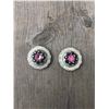 Image 1 : 2 PINK/ BLACK SWAROVSKI CRYSTALS/SMALL  1" SILVER ROUND CONCHO**COMES WITH CHICAGO SCREWS