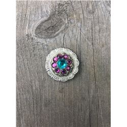 1 PURPLE/TEAL SWAROVSKI CRYSTALS/SMALL  1" SILVER ROUND CONCHO**COMES WITH CHICAGO SCREWS