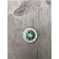 1 EMERALD GREEN/IRREDESCENT SWAROVSKI CRYSTALS/SMALL  1" SILVER ROUND CONCHO**COMES WITH CHICAGO SCR