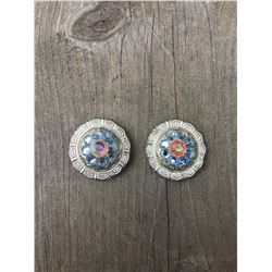 2 LIGHT BLUE/IRREDESCENT SWAROVSKI CRYSTALS/SMALL  1" SILVER ROUND CONCHO**COMES WITH CHICAGO SCREWS