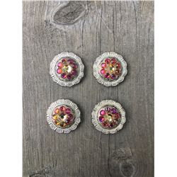 4 IRREDESCENT SWAROVSKI CRYSTALS/SMALL  1" SILVER ROUND CONCHO**COMES WITH CHICAGO SCREWS