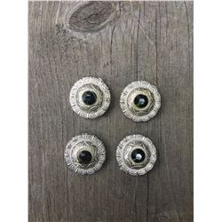 4 BLACK SWAROVSKI CRYSTALS/SMALL  3/4" SILVER ROUND CONCHO**COMES WITH CHICAGO SCREWS