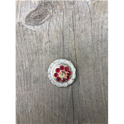 1 RED/IRREDESCENT SWAROVSKI CRYSTALS/SMALL  1" SILVER ROUND CONCHO**COMES WITH CHICAGO SCREWS
