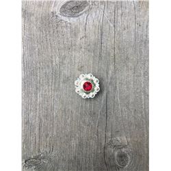1 RED SWAROVSKI CRYSTALS/SMALL  3/4" SILVER ROUND CONCHO**COMES WITH CHICAGO SCREWS