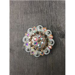 1 AMBER/IRREDESCENT SWAROVSKI CRYSTALS/ LARGE 2" SILVER ROUND CONCHO**COMES WITH CHICAGO SCREWS