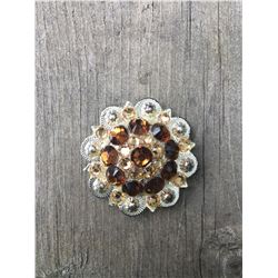 1 AMBER SWAROVSKI CRYSTALS/ LARGE 1 1/2" SILVER ROUND CONCHO**COMES WITH CHICAGO SCREWS