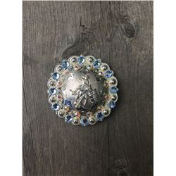 1 LIGHT BLUE/ IRREDESCENT SWAROVSKI CRYSTALS/ LARGE 2 1/4" SILVER ROUND CONCHO**COMES WITH CHICAGO S