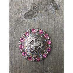 1 LIGHT PINK SWAROVSKI CRYSTALS/ LARGE 2 1/4" ANTIQUE SILVER ROUND CONCHO**COMES WITH CHICAGO SCREWS