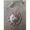 Image 1 : 1 LIGHT PINK SWAROVSKI CRYSTALS/ LARGE 2 1/4" ANTIQUE SILVER ROUND CONCHO**COMES WITH CHICAGO SCREWS
