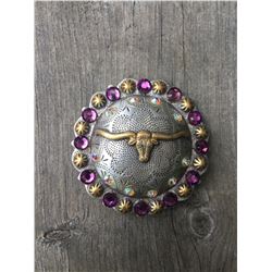 1 PURPLE SWAROVSKI CRYSTALS/ LARGE 2 1/4" ANTIQUE SILVER ROUND CONCHO**COMES WITH CHICAGO SCREWS