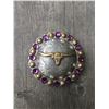 Image 1 : 1 PURPLE SWAROVSKI CRYSTALS/ LARGE 2 1/4" ANTIQUE SILVER ROUND CONCHO**COMES WITH CHICAGO SCREWS