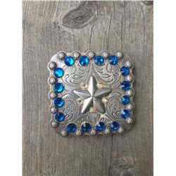 1 ROYAL SWAROVSKI CRYSTALS/ LARGE 2 1/4" ANTIQUE SILVER SQUARE CONCHO**COMES WITH CHICAGO SCREWS