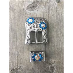 1 ROYAL SWAROVSKI CRYSTALS/ ANTIQUE SILVER BUCKLE 2 "L X 1 1/2"W FITS 3/4" STRAP