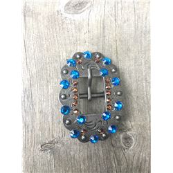 1 LIME ROYAL/AMBER SWAROVSKI CRYSTALS/ANTIQUE SILVER BUCKLE 2"X3" FITS 3/4" STRAP