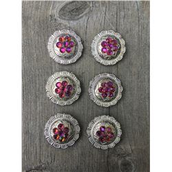 6 PURPLE SWAROVSKI CRYSTALS/  1 " SILVER ROUND CONCHO**COMES WITH CHICAGO SCREWS