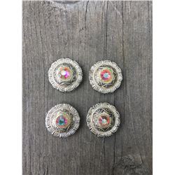 4 IRREDESCENTSWAROVSKI CRYSTALS/SMALL  3/4" SILVER ROUND CONCHO**COMES WITH CHICAGO SCREWS