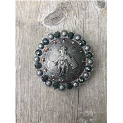 1 AMBER SWAROVSKI CRYSTALS/ LARGE 2 1/4" ANTIQUE SILVER ROUND CONCHO**COMES WITH CHICAGO SCREWS