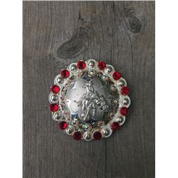 1 RED SWAROVSKI CRYSTALS/ LARGE 2 1/4" SILVER ROUND  CONCHO**COMES WITH CHICAGO SCREWS