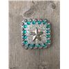 Image 1 : 1 TEAL SWAROVSKI CRYSTALS/ LARGE 2 1/4" ANTIQUE SILVER SQUARE CONCHO**COMES WITH CHICAGO SCREWS