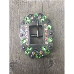 1 LIME  SWAROVSKI CRYSTALS/ANTIQUE SILVER BUCKLE 2"X3" FITS 3/4" STRAP