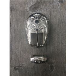 1 SILVER BUCKLE/ HOLDS A CONCHO/ 2 1/2"X2" FITS 3/4" STRAP