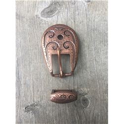 1 COPPER BUCKLE/ HOLDS A CONCHO/ 2 1/2"X2" FITS 3/4" STRAP