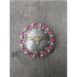 1 PINK SWAROVSKI CRYSTALS/  2 1/4" SILVER ROUND CONCHO**COMES WITH CHICAGO SCREWS